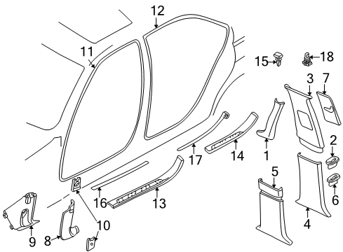 1997 BMW 740iL Interior Trim - Pillars, Rocker & Floor Left Windscreen Panel Cover - Its Diagram for 51438214825