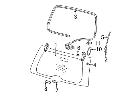 2003 Jeep Grand Cherokee Lift Gate - Glass & Hardware WEATHERSTRIP-LIFTGATE Glass Diagram for 55363160AD