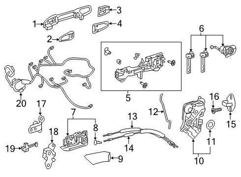 2021 Toyota Avalon Front Door Lock Cable Diagram for 69750-07020