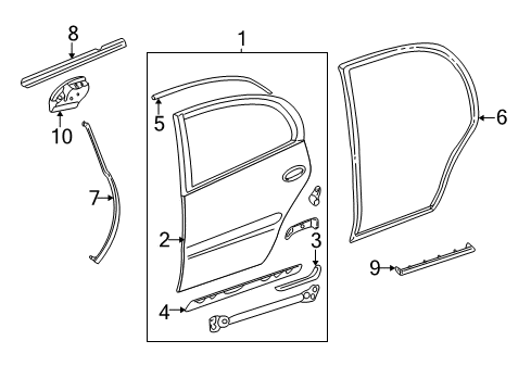 2005 Cadillac DeVille Rear Door Weatherstrip-Rear Side Door Front Auxiliary Diagram for 10360171