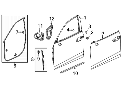 2021 Acura TLX Door & Components Weatherstrip, Left Front Diagram for 72350-TGV-A01