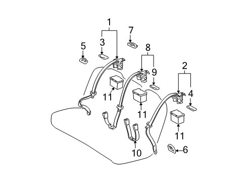 2008 Toyota Avalon Seat Belt Center Seat Belt Diagram for 73470-AC022-A0