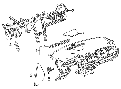 2022 Chevrolet Malibu Cluster & Switches, Instrument Panel Defroster Grille Diagram for 23328522