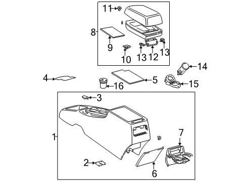 2006 Toyota Matrix Center Console Console Assembly Insert Diagram for 58816-AG010