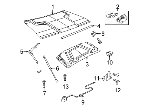 2009 Dodge Challenger Hood & Components Bezel-Hood Diagram for 55399338AB