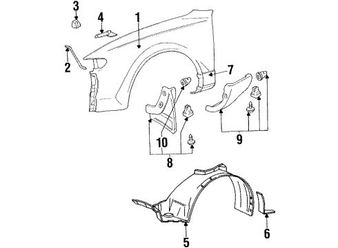 1992 Toyota Celica Fender & Components, Exterior Trim Liner, Front Fender, LH Diagram for 53876-20200