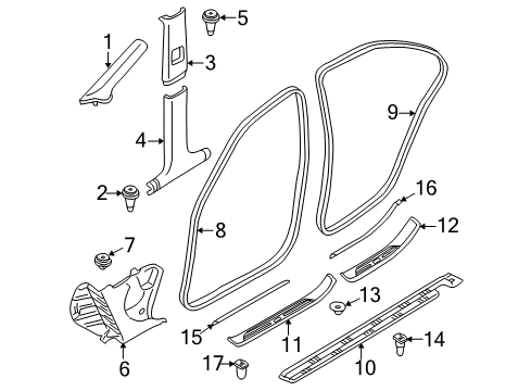 1999 BMW 540i Interior Trim - Pillars, Rocker & Floor Edge Protection Rear Diagram for 51727116407