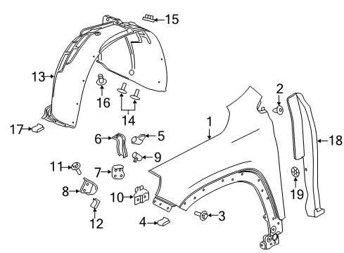 2018 GMC Terrain Fender & Components Fender Liner Diagram for 23462426