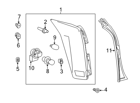 2013 Cadillac SRX Bulbs Tail Lamp Assembly Diagram for 22774015