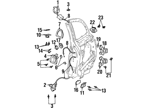 2002 Saturn SC2 Rear Door - Lock & Hardware Lower Hinge Bolt Diagram for 21110232