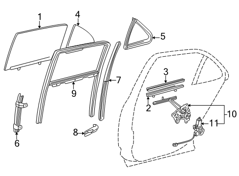 2001 Lexus LS430 Rear Door Bracket Sub-Assy, Rear Door Glass, LH Diagram for 69906-50020