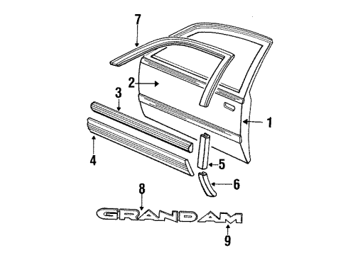 1991 Pontiac Grand Am Front Door & Components, Exterior Trim Molding Kit-O/P Front Door Center RH Diagram for 12394421