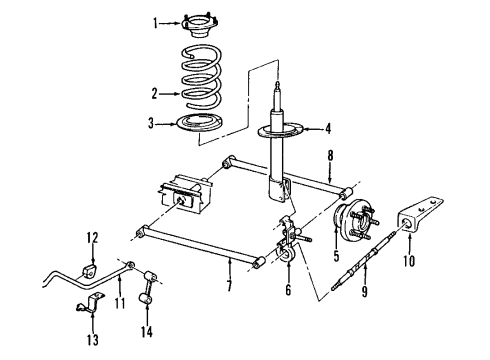 1995 Dodge Neon Rear Suspension Components, Stabilizer Bar Original Hub Bearing Diagram for 4509599