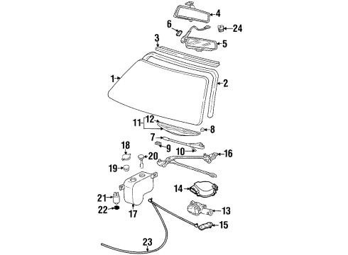 1993 Cadillac Eldorado Windshield Glass, Wiper & Washer Components Mirror Inside Pad Diagram for 20626174