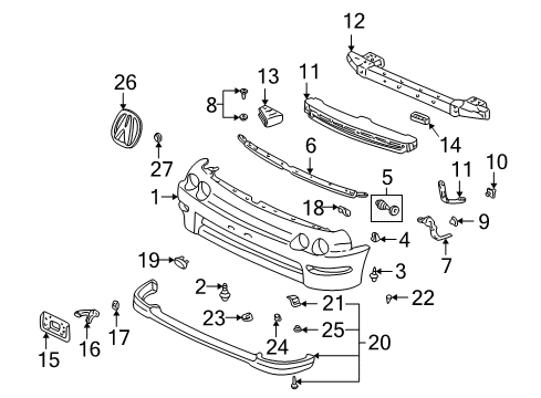 2000 Acura Integra Front Bumper Bracket, Front License Plate Diagram for 71106-SH2-A02