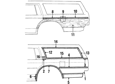 1984 Chevrolet Caprice Quarter, Exterior Trim Pkt Asm-Fuel Tank Filler Neck Diagram for 20169937