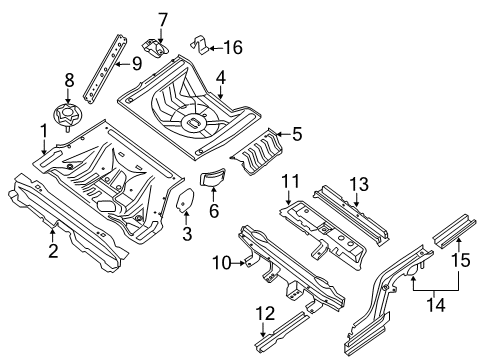 2011 Nissan Altima Rear Body - Floor & Rails Bracket-Floor Mounting, LH Diagram for 74599-JA730