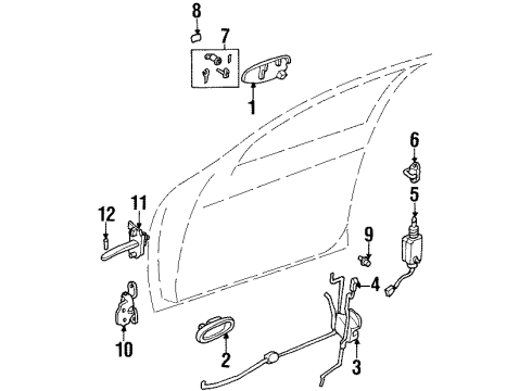 1997 Kia Sephia Front Door Door Inside Handle Assembly, Right Diagram for 0K2405833070