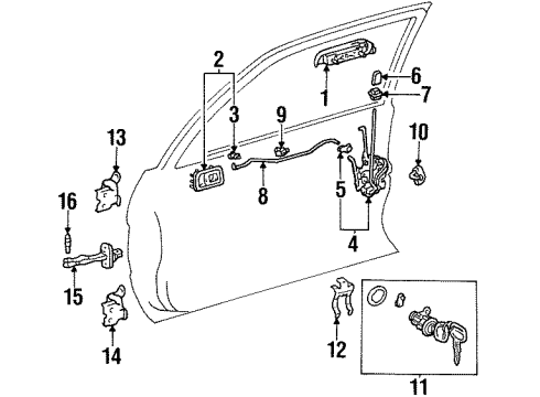 1997 Toyota Paseo Front Door Front Door Outside Handle Assembly Left Diagram for 69220-16110-A0