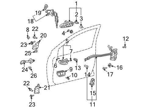 2001 Toyota Prius Front Door Handle, Outside Bolt Diagram for 90541-04018