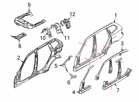 2005 BMW X3 Center Pillar & Rocker, Hinge Pillar, Floor, Uniside Bracket, Side Panel Column A Diagram for 41353404484