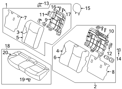 2018 Nissan Leaf Rear Seat Trim Cushion Rear Diagram for 88320-5SA0C