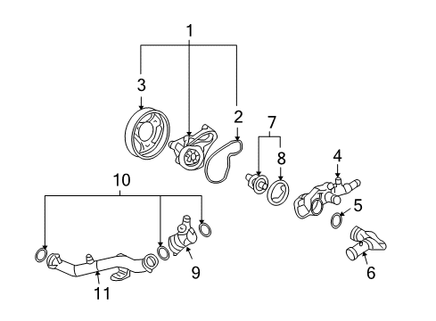 2005 Honda Civic Water Pump Cover, Water Outlet Diagram for 19315-PZA-000