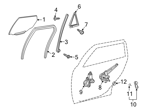 2009 Pontiac Vibe Rear Door - Glass & Hardware Weatherstrip, Rear Side Door Window Diagram for 19184166