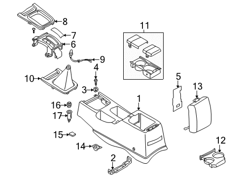 2001 Nissan Altima Center Console Cup Holder Assembly Black Diagram for 68430-0Z801