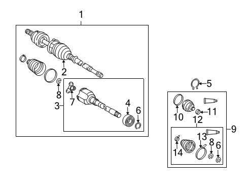 2004 Pontiac Vibe Drive Axles - Front Boot Kit, Front Wheel Drive Shaft Tri-Pot Joint Diagram for 19205305