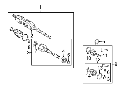 2004 Pontiac Vibe Drive Axles - Front Boot Kit, Front Wheel Drive Shaft Tri-Pot & Cv Joint Diagram for 88974656