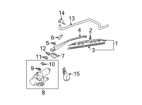 2003 Hyundai Accent Lift Gate - Wiper & Washer Components Rear Wiper Motor Assembly Diagram for 98710-25050