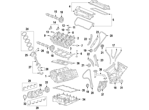 2010 Mercury Milan Engine Parts, Mounts, Cylinder Head & Valves, Camshaft & Timing, Variable Valve Timing, Oil Pan, Oil Pump, Balance Shafts, Crankshaft & Bearings, Pistons, Rings & Bearings Upper Baffle Diagram for YL8Z-6687-AA