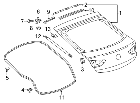 2020 Buick Regal Sportback Lift Gate Upper Weatherstrip Diagram for 39112800