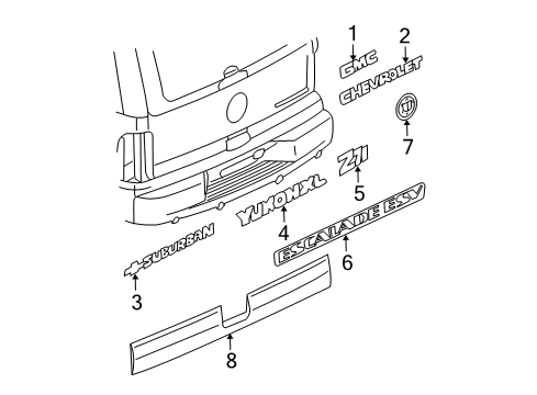 2003 Cadillac Escalade ESV Exterior Trim - Lift Gate Lower Molding Diagram for 88935294