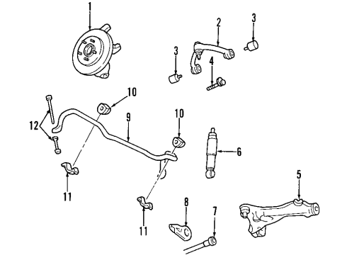 2000 Ford Expedition Front Suspension Components, Lower Control Arm, Upper Control Arm, Stabilizer Bar Front Hub Diagram for YL1Z-1104-AA