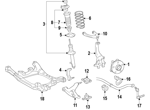 2011 Lexus GS450h Front Suspension Components, Lower Control Arm, Upper Control Arm, Ride Control, Stabilizer Bar Front Axle Hub Sub-Assembly, Left Diagram for 43560-30011