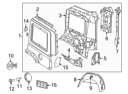 2008 Jeep Commander Quarter Panel & Components Shield-Fender Diagram for 55396466AB