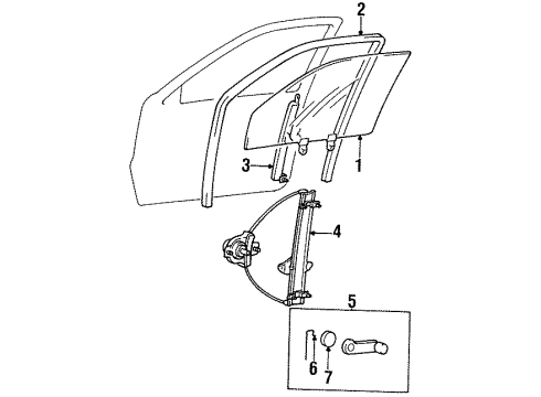 1997 Hyundai Accent Door - Glass & Hardware Run-Front Door Window Glass RH Diagram for 82540-22202