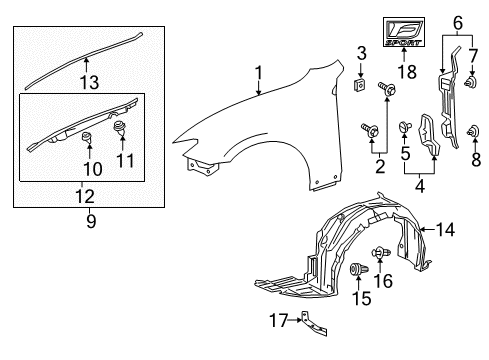 2021 Lexus RC350 Fender & Components Shield Sub-Assembly, FEN Diagram for 53805-24080