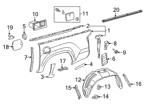 2018 Toyota Tacoma Front & Side Panels Wheelhouse Liner Diagram for 65637-04060