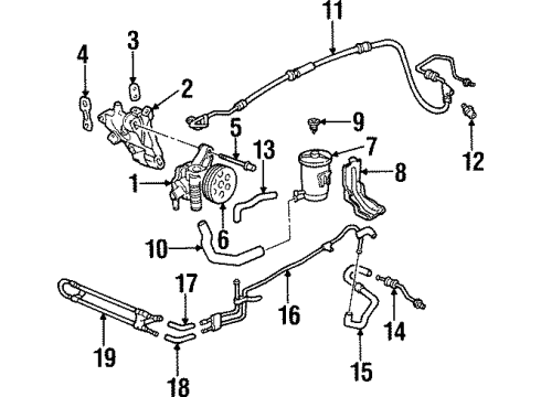 2001 Honda Prelude P/S Pump & Hoses, Steering Gear & Linkage Hose, Return Diagram for 53734-S30-A00
