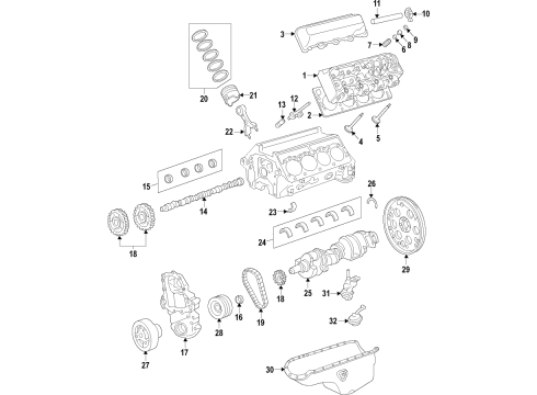 2000 GMC Savana 2500 Engine Parts, Mounts, Cylinder Head & Valves, Camshaft & Timing, Oil Pan, Oil Pump, Balance Shafts, Crankshaft & Bearings, Pistons, Rings & Bearings Bearings Diagram for 12531695