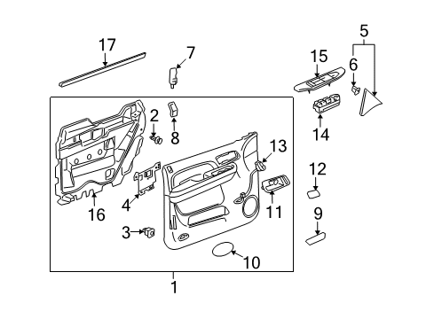 2012 GMC Yukon XL 2500 Interior Trim - Front Door Door Trim Panel Diagram for 84127285