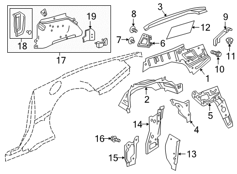 2020 Chevrolet Camaro Inner Structure - Quarter Panel Inner Wheelhouse Diagram for 84343188