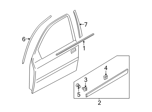 2008 Hyundai Accent Exterior Trim - Front Door Weatherstrip Assembly-Front Door Belt Outside RH Diagram for 82220-1E000