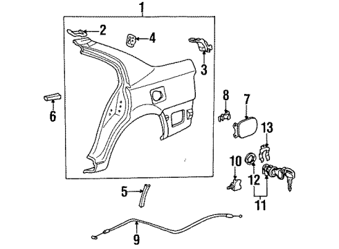 1996 Toyota Tercel Quarter Panel & Components Cable Sub-Assy, Fuel Lid Lock Control Diagram for 77035-16220