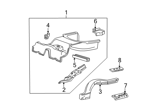 2001 Lincoln LS Rear Floor & Rails Heat Shield Diagram for XW4Z-5411431-AA