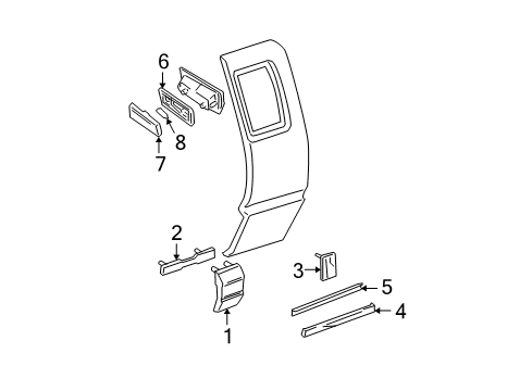 1996 Chevrolet S10 Roof Lamps, Side Glass, Exterior Trim Molding Asm-Body Side Lower Rear <Use 1C4N*Charcoal Diagram for 15023270