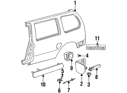 1994 Mercury Villager Side Panel & Components, Exterior Trim Lock Rod Diagram for F3XY1228610A